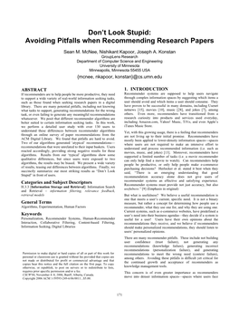 Avoiding Pitfalls When Recommending Research Papers