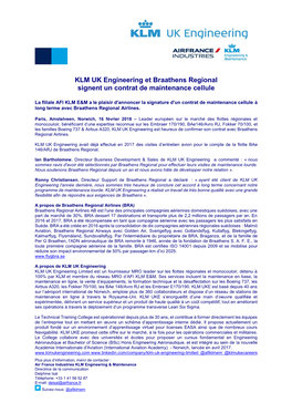 KLM UK Engineering Et Braathens Regional Signent Un Contrat De Maintenance Cellule