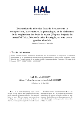 Evaluation Du Rôle Des Feux De Brousse Sur La Composition, La