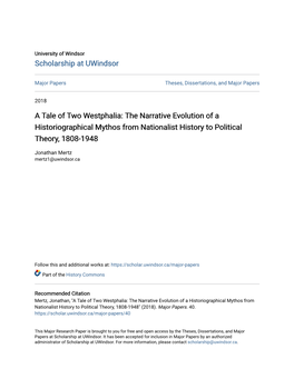 A Tale of Two Westphalia: the Narrative Evolution of a Historiographical Mythos from Nationalist History to Political Theory, 1808-1948