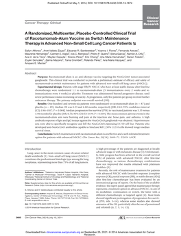 A Randomized, Multicenter, Placebo-Controlled Clinical Trial of Racotumomab-Alum Vaccine As Switch Maintenance Therapy in Advanced Non–Small Cell Lung Cancer Patients