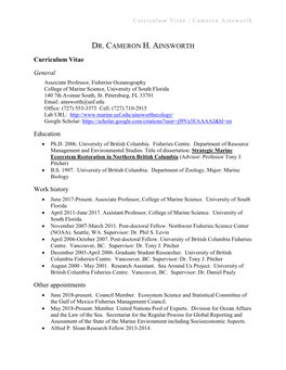 DR. CAMERON H. AINSWORTH Curriculum Vitae