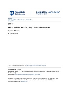 Restrictions on Gifts for Religious Or Charitable Uses