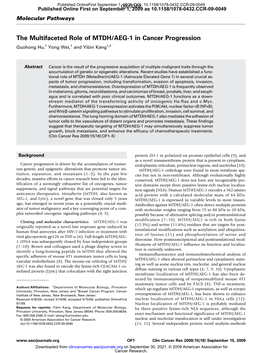 The Multifaceted Role of MTDH/AEG-1 in Cancer Progression Guohong Hu,1 Yong Wei,1 and Yibin Kang1,2