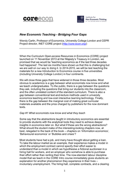 New Economic Teaching - Bridging Four Gaps