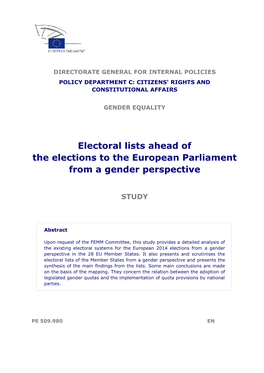 Electoral Lists Ahead of the Elections to the European Parliament from a Gender Perspective