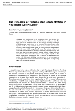 The Research of Fluoride Ions Concentration in Household Water Supply