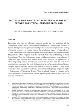 Protection of Rights of Taxpayers That Are Not Defined As Physical Persons in Poland