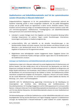 Stadtteilzentren Und Selbsthilfekontaktstelle Sind Teil Der Systemrelevanten Sozialen Infrastruktur in Marzahn-Hellersdorf