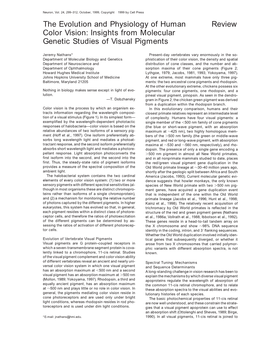 The Evolution and Physiology of Human Review Color Vision: Insights from Molecular Genetic Studies of Visual Pigments