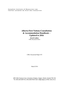 Alberta First Nations Consultation & Accommodation Handbook