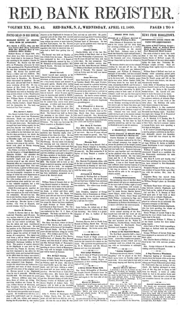 Volume Xxi. No. 42. • Red Bank, N. J., Wednesday,'April 12,1899