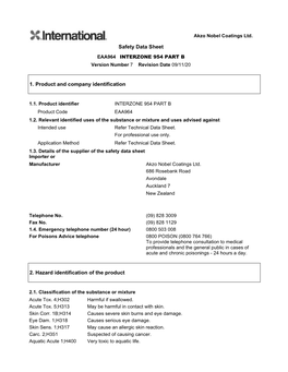 Safety Data Sheet 1. Product and Company Identification 2. Hazard