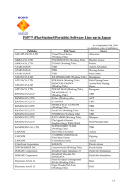 PSP™ (Playstation®Portable) Software Line-Up in Japan