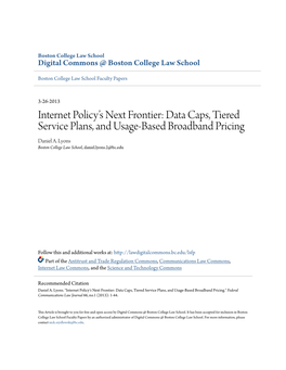 Data Caps, Tiered Service Plans, and Usage-Based Broadband Pricing Daniel A