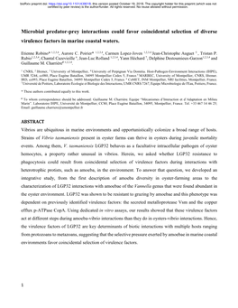 Microbial Predator-Prey Interactions Could Favor Coincidental Selection of Diverse Virulence Factors in Marine Coastal Waters