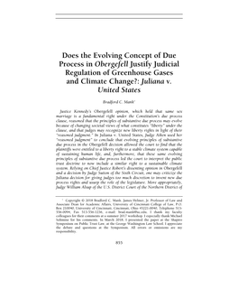 Does the Evolving Concept of Due Process in Obergefell Justify Judicial Regulation of Greenhouse Gases and Climate Change?: Juliana V