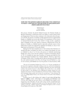 How Did the Jewish Sabbath Become the Christian Sunday?: a Review of the Reviews of Bacchiocchi’S from Sabbath to Sunday