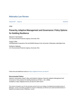 Panarchy, Adaptive Management and Governance: Policy Options for Building Resilience