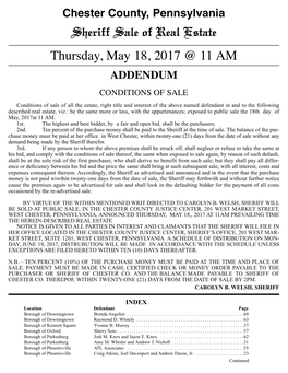 Sheriff Sale of Real Estate Thursday, May 18, 2017 @ 11 AM