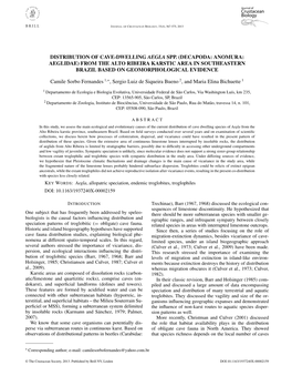 Distribution of Cave-Dwelling Aegla Spp. (Decapoda: Anomura: Aeglidae) from the Alto Ribeira Karstic Area in Southeastern Brazil Based on Geomorphological Evidence