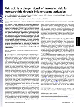 Uric Acid Is a Danger Signal of Increasing Risk for Osteoarthritis Through Inﬂammasome Activation