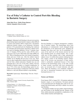 Use of Foley's Catheter to Control Port-Site Bleeding in Bariatric Surgery