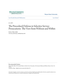 The Procedural Defense in Selective Service Prosecutions: the View from Without and Within, 56 Iowa L