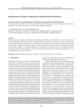 Identification of Volatile Compounds in Jellyfish Protein Hydrolysate