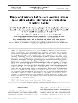 Range and Primary Habitats of Hawaiian Insular False Killer Whales: Informing Determination of Critical Habitat