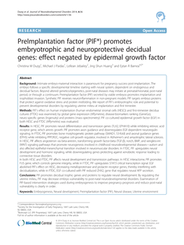 (PIF*) Promotes Embryotrophic and Neuroprotective Decidual Genes