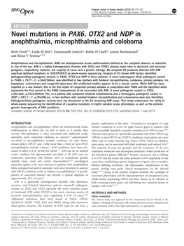 Novel Mutations in PAX6, OTX2 and NDP in Anophthalmia, Microphthalmia and Coloboma