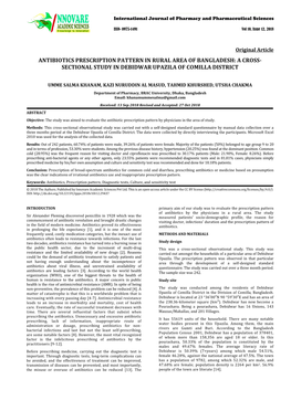 Antibiotics Prescription Pattern in Rural Area of Bangladesh: a Cross- Sectional Study in Debidwar Upazila of Comilla District