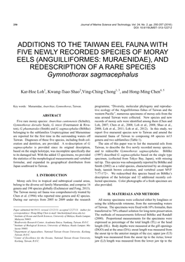 ANGUILLIFORMES: MURAENIDAE), and REDESCRIPTION of a RARE SPECIES Gymnothorax Sagmacephalus