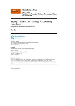 Beijing's “Rule of Law” Strategy for Governing Hong Kong