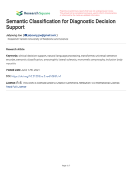 Semantic Classi Cation for Diagnostic Decision Support