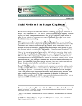 Social Media and the Burger King Brand