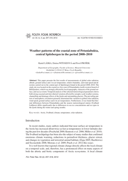 Weather Patterns of the Coastal Zone of Petuniabukta, Central Spitsbergen in the Period 2008–2010