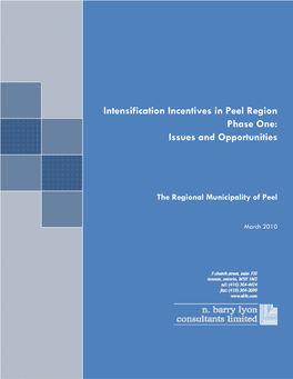 Intensification Incentives in Peel Region Phase One: Issues and Opportunities