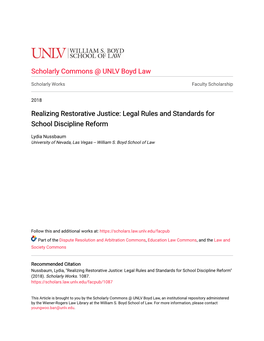 Realizing Restorative Justice: Legal Rules and Standards for School Discipline Reform