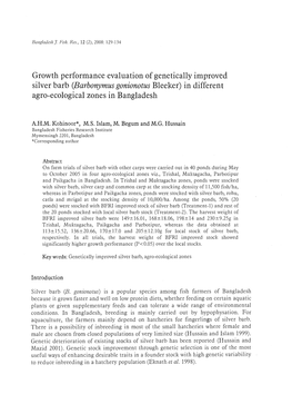 Barbonymus Gonionotus Bleeker) in Different Agro-Ecological Zones in Bangladesh