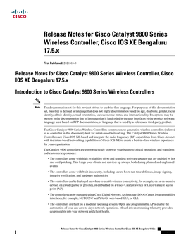 Release Notes for Cisco Catalyst 9800 Series Wireless Controller, Cisco IOS XE Bengaluru 17.5.X