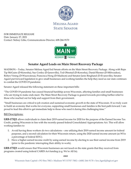 Senator Agard Leads on Main Street Recovery Package