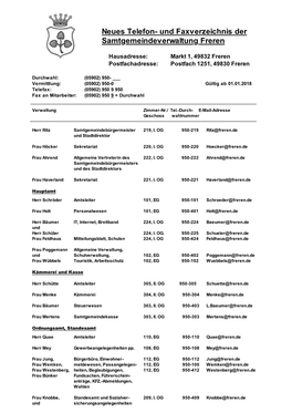 Neues Telefon- Und Faxverzeichnis Der Samtgemeindeverwaltung Freren