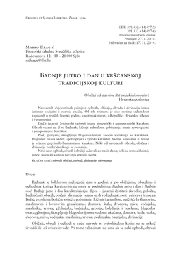 Badnje Jutro I Dan U Kršćanskoj Tradicijskoj Kulturi