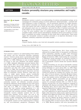 Predator Personality Structures Prey Communities and Trophic Cascades