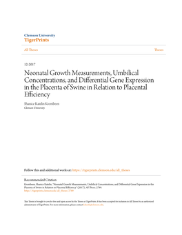 Neonatal Growth Measurements, Umbilical Concentrations, And