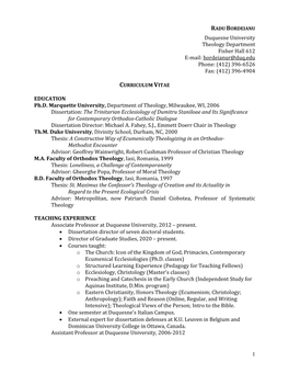 RADU BORDEIANU Duquesne University Theology Department Fisher Hall 612 E-Mail: Bordeianur@Duq.Edu Phone: (412) 396-6526 Fax: (412) 396-4904