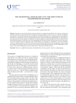 The Traditional Arab Islamic City: the Structure of Neighborhood Quarters