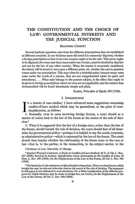 The Constitution and the Choice of Law: Governmental Interests and the Judicial Function